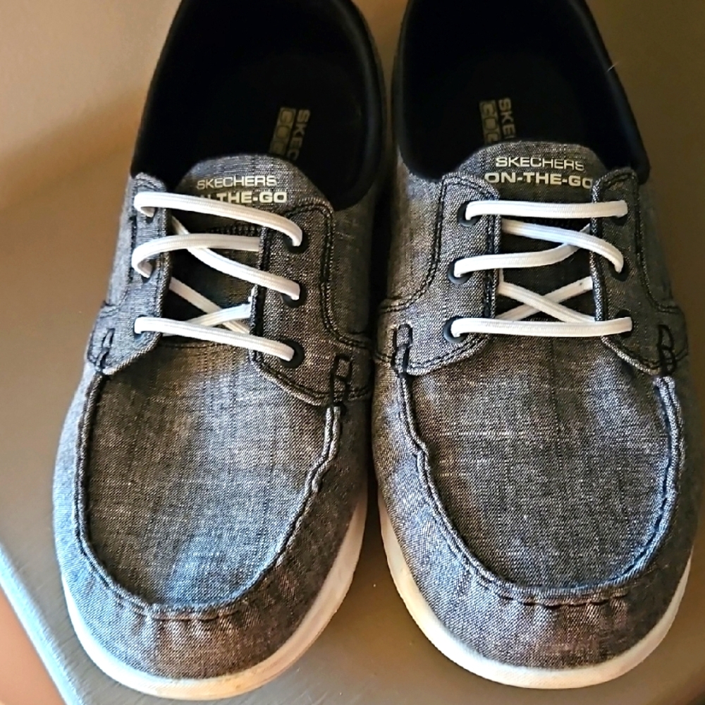 SKECHERS FLEX BLACK COASTAL BOAT SHOES sz 7.5
